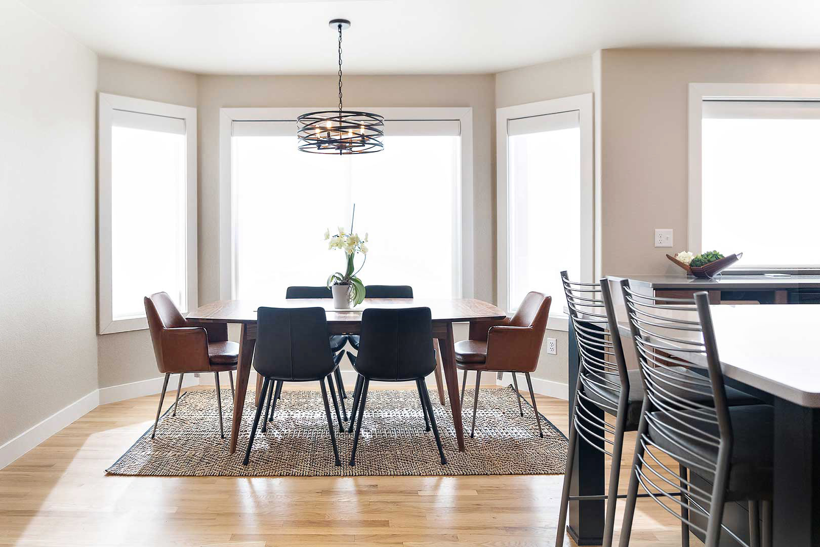 A 3-foot bump out which created ample room for a large dining table in the transitional farmhouse kitchen renovation.